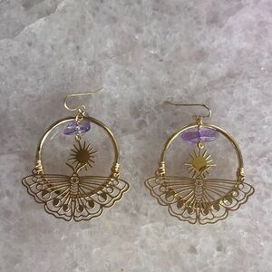Gold and Purple Sunburst Earrings